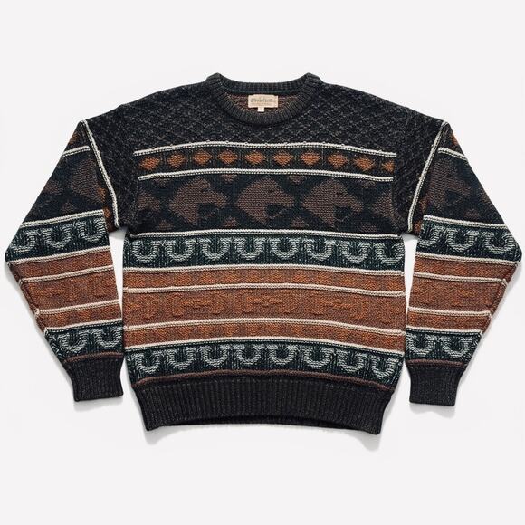 Vintage 80s Grandpa Patterned Wool Sweater with Horsehead Silhouette - Picture 2 of 3